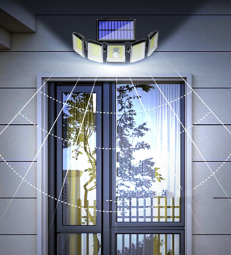 Super Bright 300 Led Solar Light Ip65 Waterproof Motion Sensor Outdoor 5 Head Remote Control Solar Garden Light Solar Wall Light