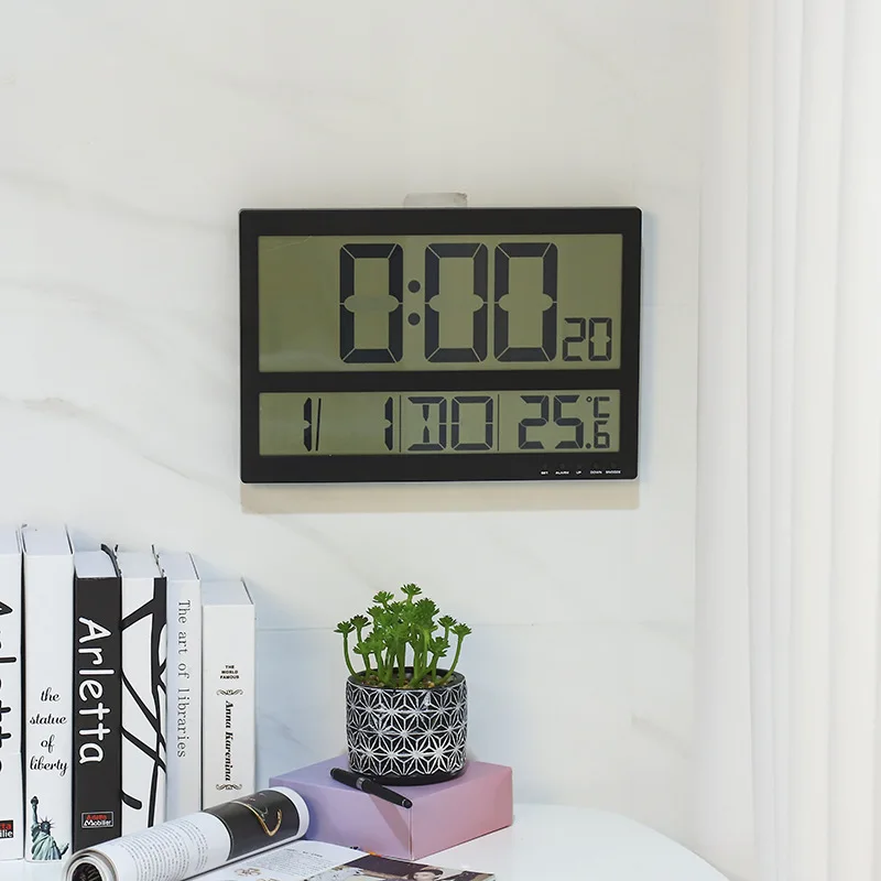 Large LCD RC Automatic Sensor Simple Wall Clock Home Decor Table Display Calendar Temperature Desktop Bedroom Office