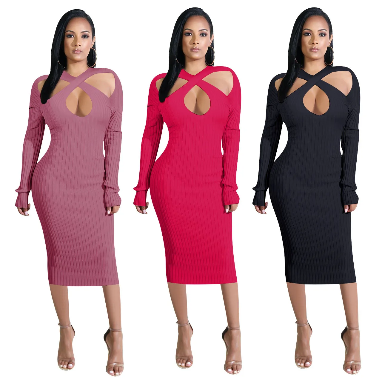 New Trendy Solid Bodycon Cut Out New Model Women Dress Formal Dress For Women Ladies Dresses 2022 Elegant Women Clothing