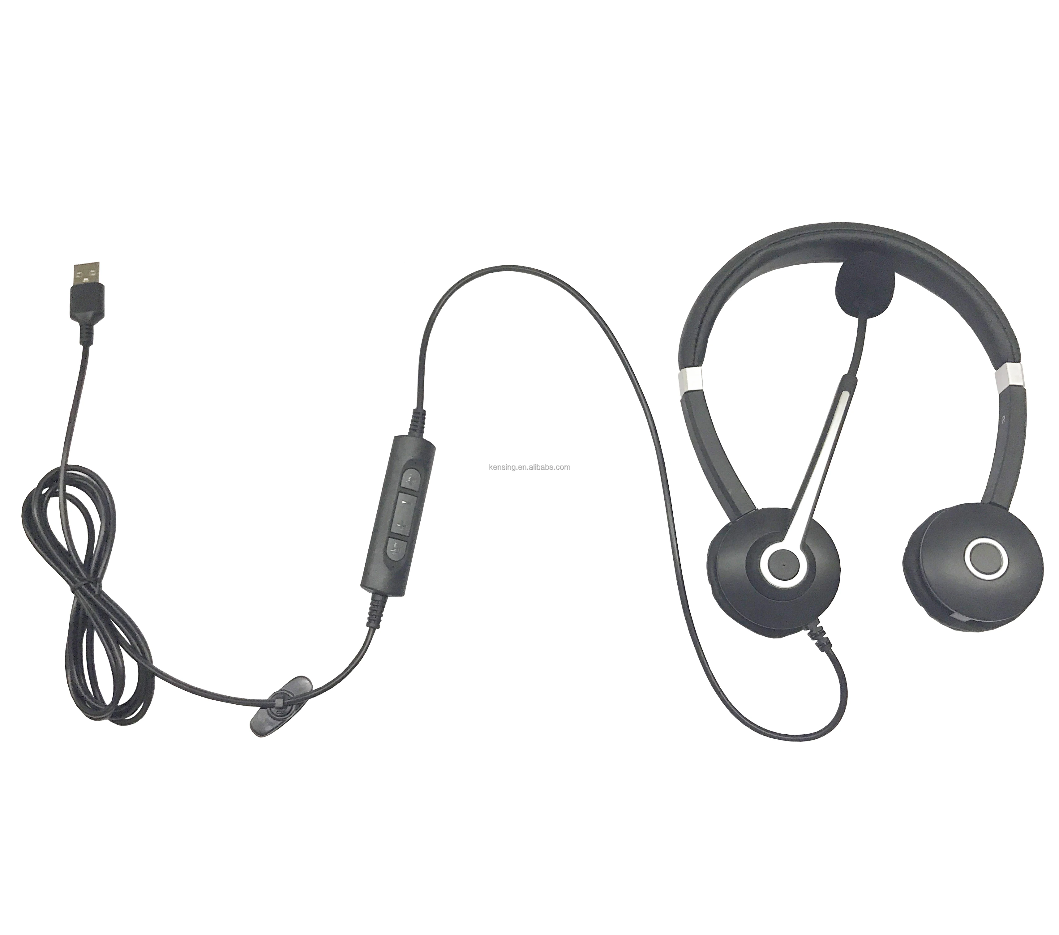 
Call center binaural headset with super noise cancelling micro and usb plug 