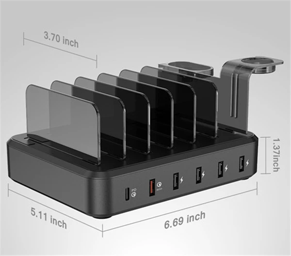 68W USB Charging Station Dock 6 ports QC 3.0 Fast Charge Dock Station for Multi Device Charger