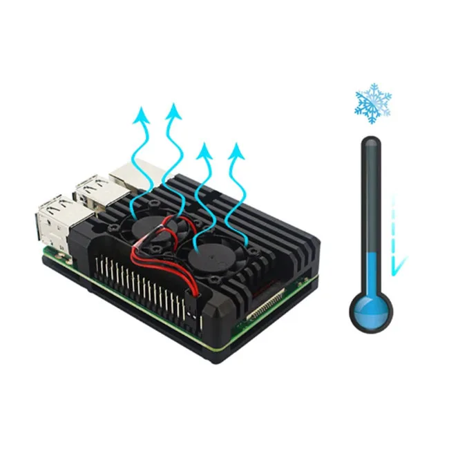 Raspberry Pi Box 4B корпус из алюминиевого сплава с двойным вентилятором охлаждающий чехол raspberry pi