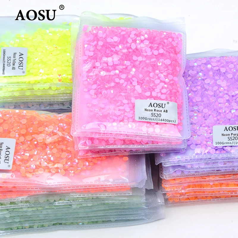 AOSU Bulk Package SS6-SS30 Luminous Rose Flatback Strass Glow In Dark Crystal Stones Glass Rhinestone For DIY Crafts