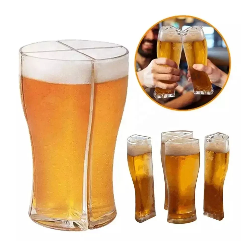 Dropshiping Newest 4 in 1 Beer Glasses Mug Cup Separable 4 Part Super Schooner