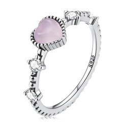 New pink delicate love ring female French retro court style s925 silver ring heart shaped jewelry rings