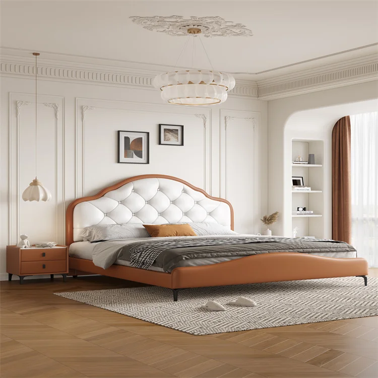 High Quality Custom Bedroom Set Soft Bed Queen Size Black Leather Bed