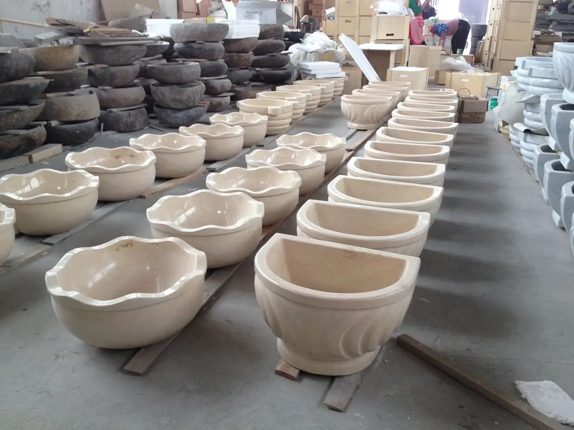 Turkish Beige Marble Carved Bath Hammam Kurna Sink For Spa Bathroom