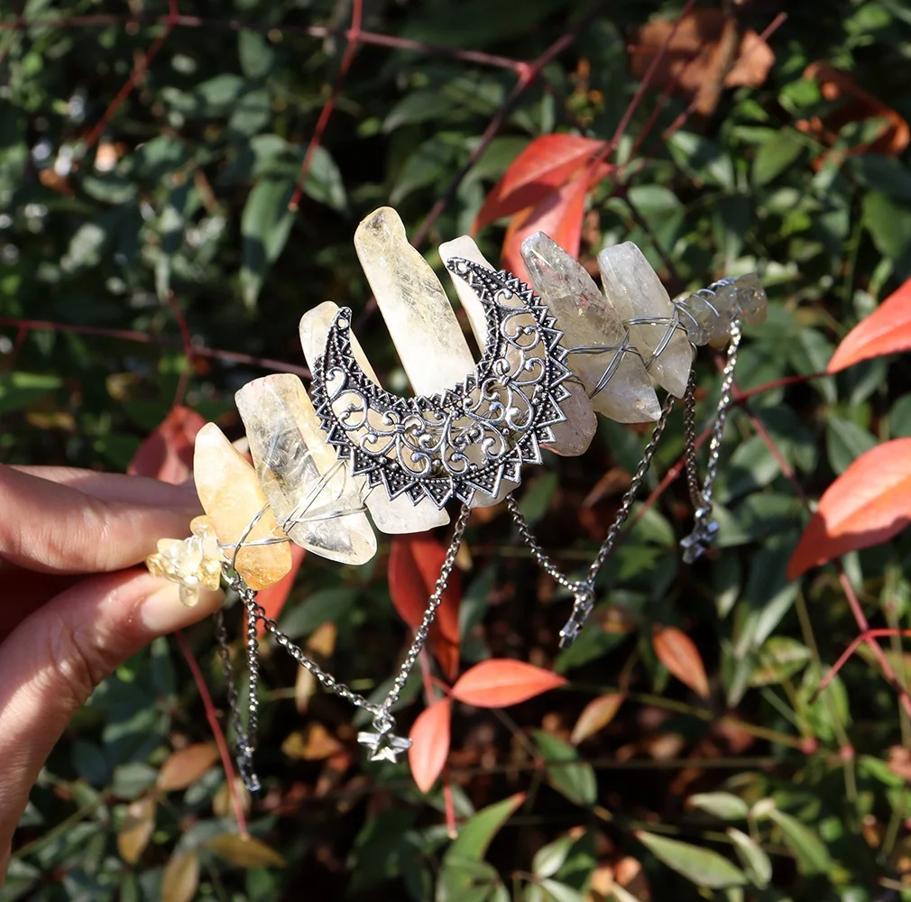 CELION Wholesale Natural Gemstone Electroplating Crown Headband Handmade Tiara Natural Stone Headband Hair Accessories