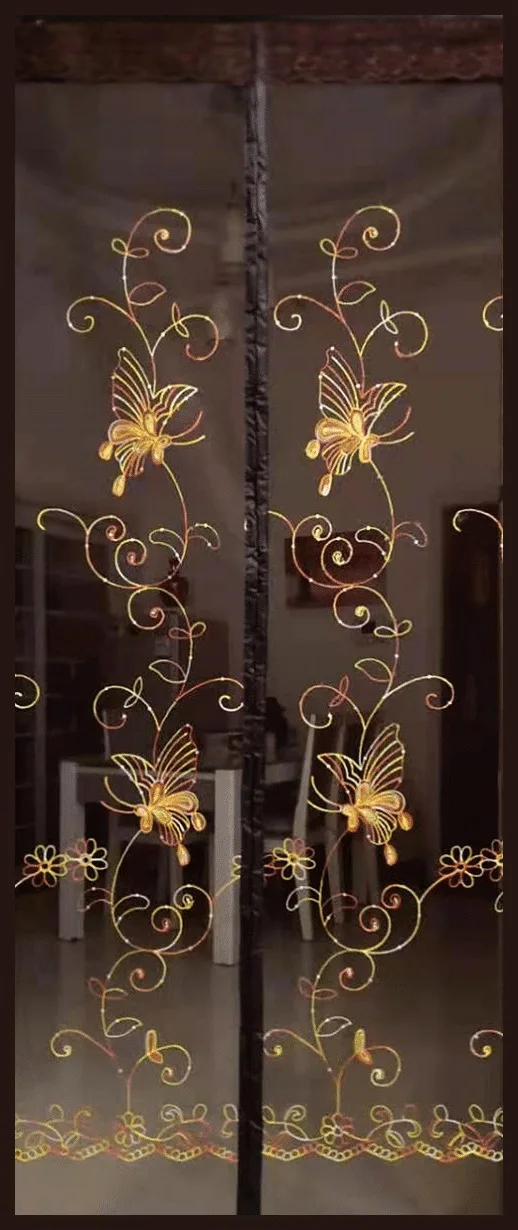 L Deal For Pets Fiberglass Flower Embroidery Magnetic Mesh Summer Anti Mosquito Door Curtain