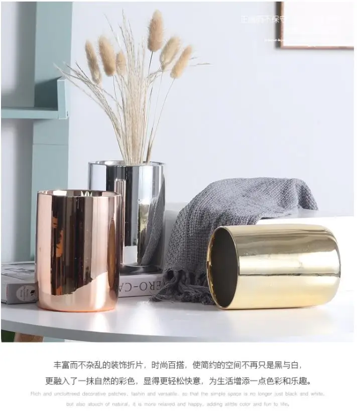 Wholesale golden electroplating Nordic succulent potted hydroponic flower pot ceramic ornaments