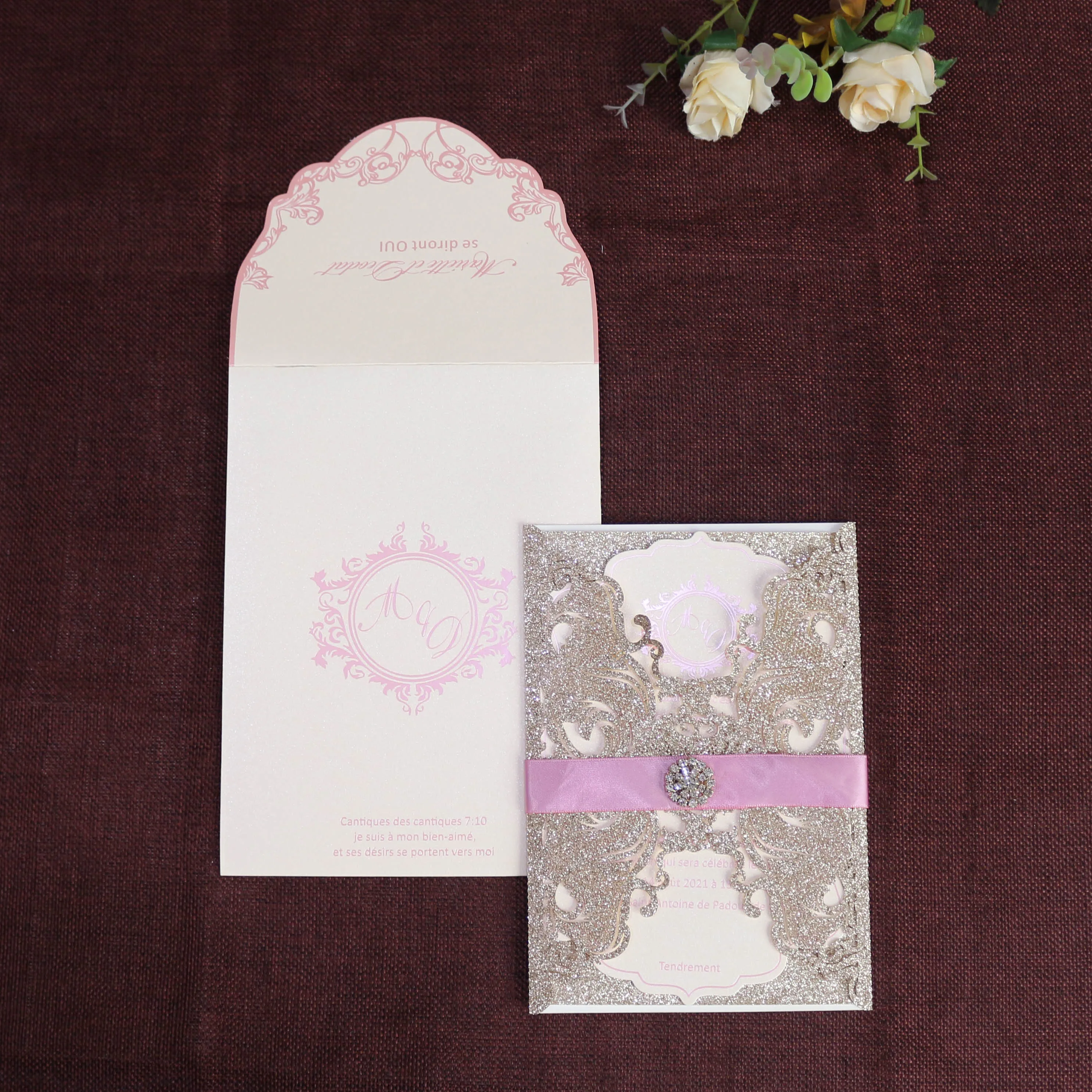 Costom Luxury Laser Cut Wedding Invitations with Buckle RSVP cards birthday invitation cards wishing well cards