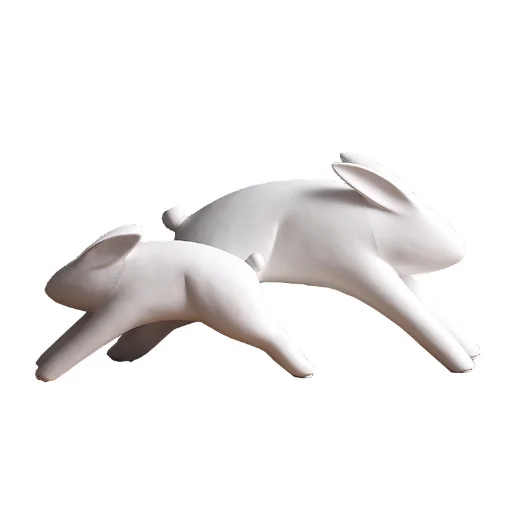 
A Family Of Three Rabbit White Porcelain Craftwork Ornament 