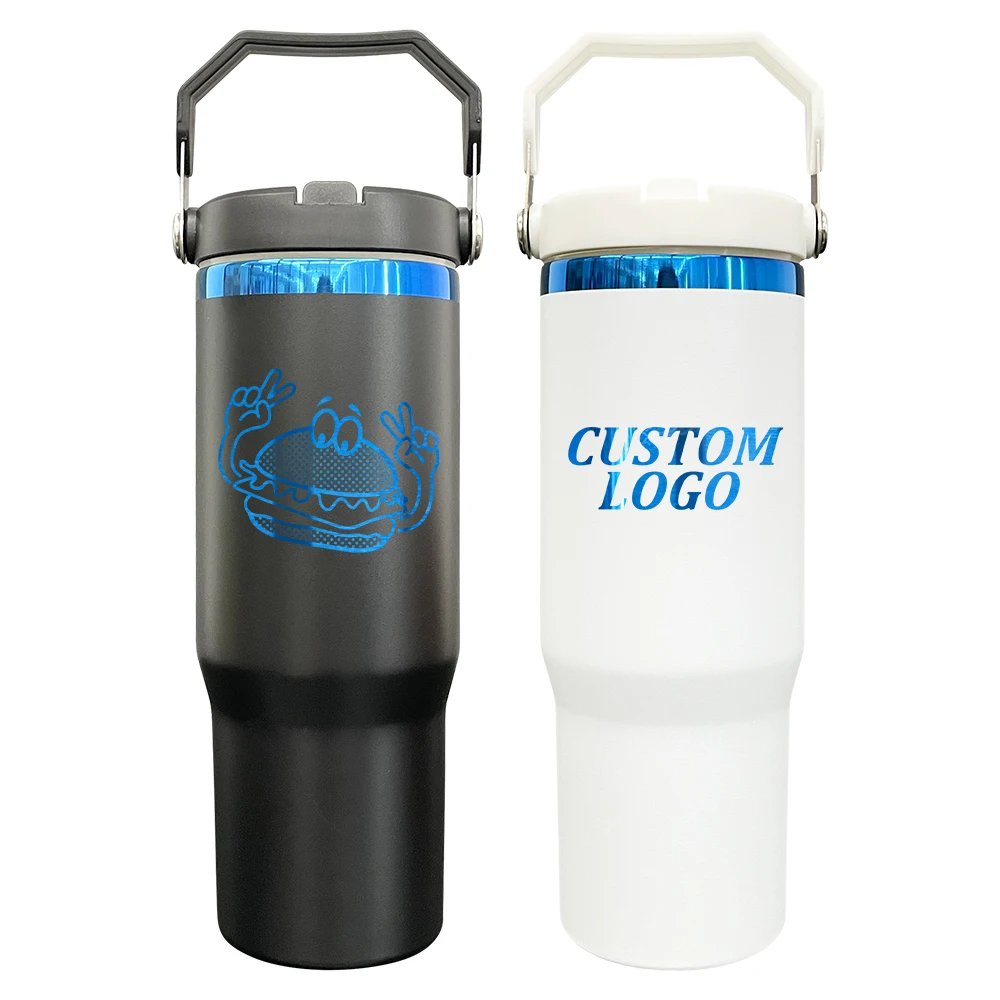 blue plating 30oz flip straw tumbler with Portable Handheld outdoor sports blue plated underneath 30oz stainless steel Tumbler