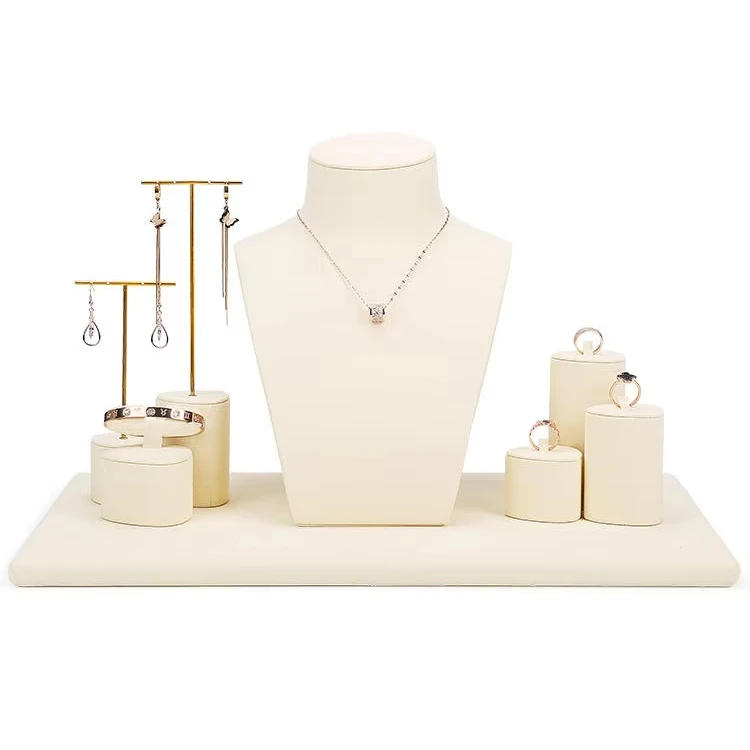 Jinsky  beige Microfiber Fashion jewelry display stand triangle shape ring stand earring holder Window Jewelry Display