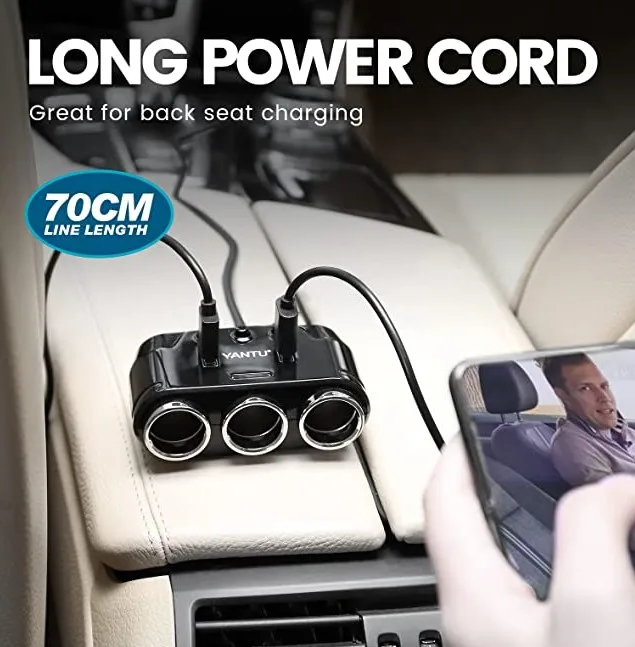 Cigarette Lighter Adapter 3 Socket Cigarette Lighter Splitter with LED Voltage Display Dual USB Car Charger Switches 12V