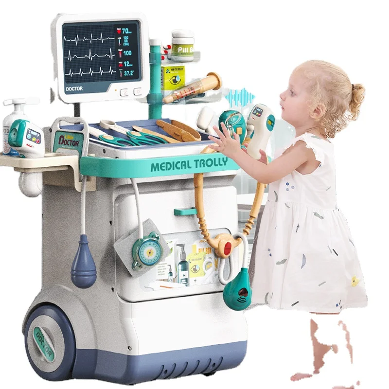 Simulation Inject Medical Equipment Toy Set for Kids Role Play Learning Doctor Trolley Cart Tool Toys With 26PCS