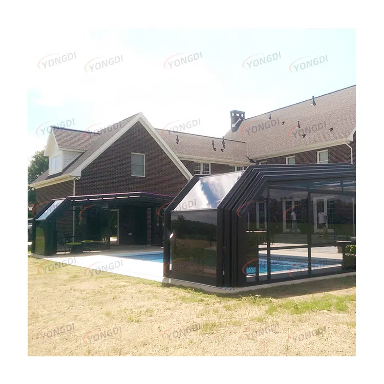 Modular motorized transparent tempered glass insulation retractable skylight window spa tub cover shelter for swimming pool