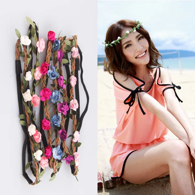 
Bohemian Flower Wreath Hair Band Floral Garland Headdress Wholesale Festival Dance Beach Photography Santa Flowers Garlands 