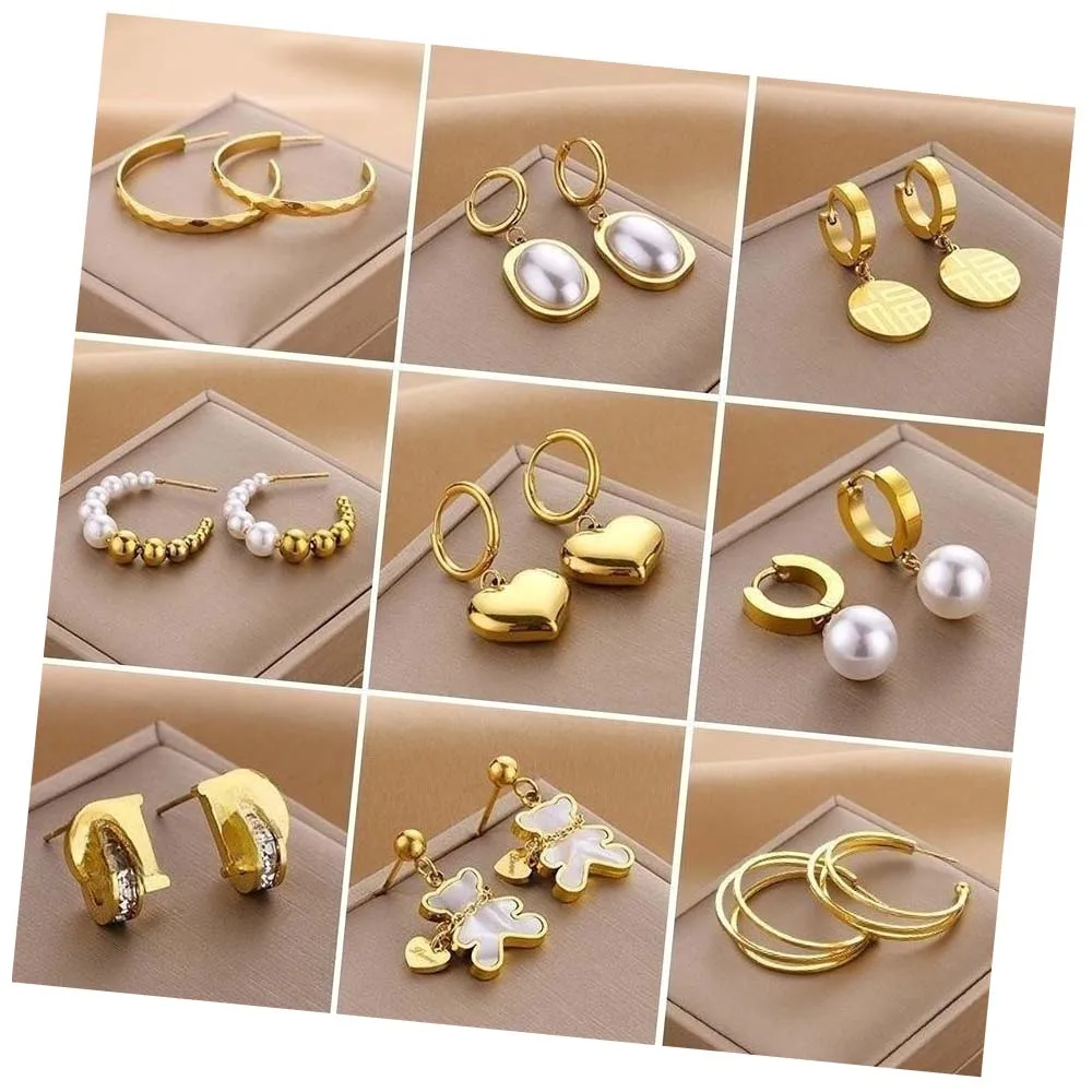 77 Models No Fade Waterproof PVD 18K Gold Plated Pearl Dangling Earrings 316L Stainless Steel Huggie Gold Hoops Earrings