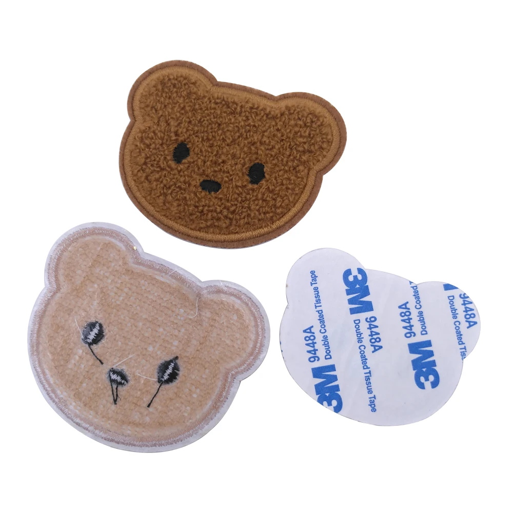 High quality self adhesive cute animal towel embroidery patches big size bear iron on chenille clothing patches