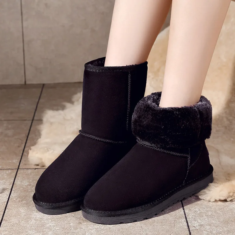 2021 custom classic winter winter warm real leather upper with plush lining ankle wool snow boots for women