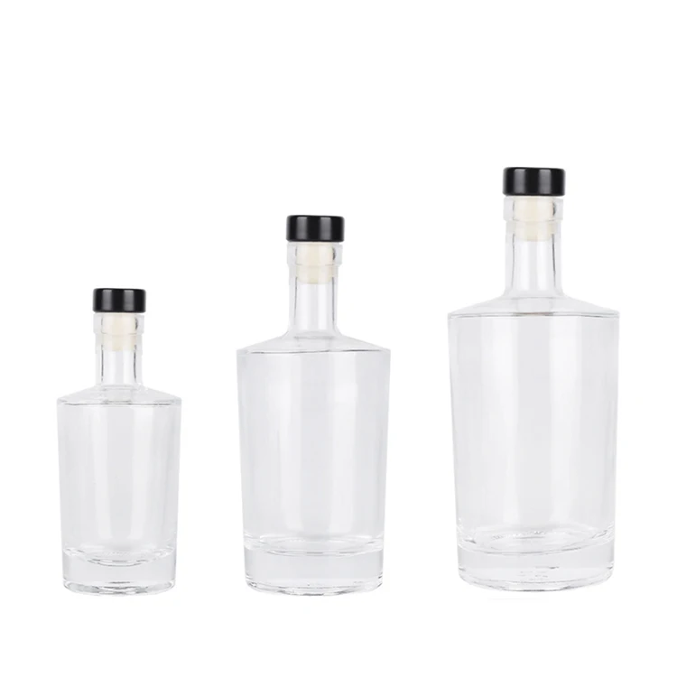100ml 500ml 750ml Super Flint Flat Shoulder Glass Gin Vodka Liquor Bottle with Cork Lid