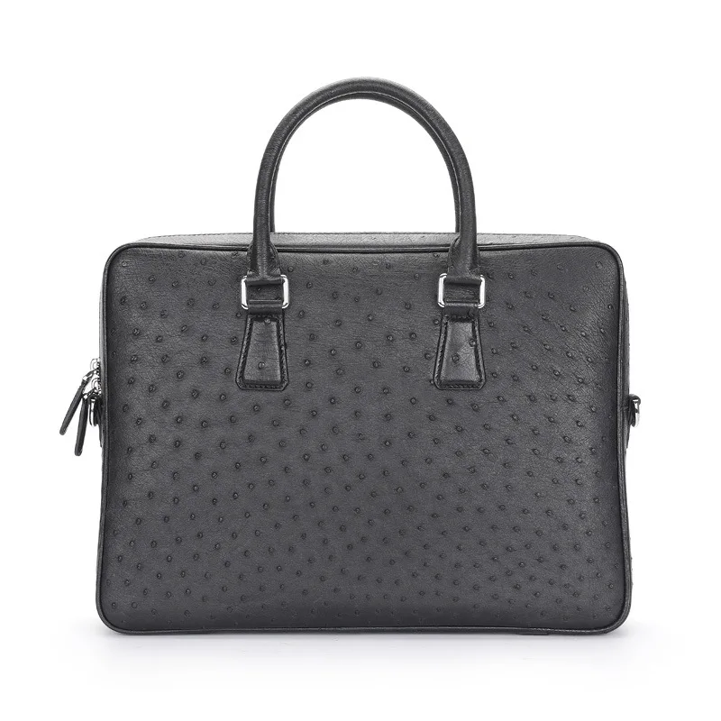 Портфель мужской из страусиной кожи, деловая Повседневная сумка для компьютера, офисный кожаный саквояж