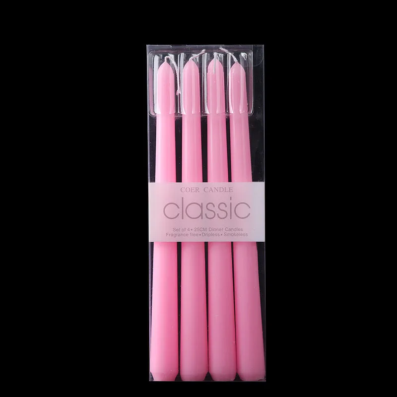 European taper candles,smokeless and tasteless long ,romantic wedding western food 4 candles with cones