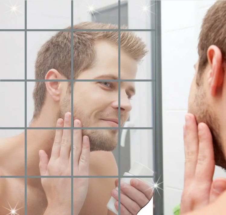 DIY Home Decor Mirror Tiles Wall Sticker Square Self Adhesive Stick On Art