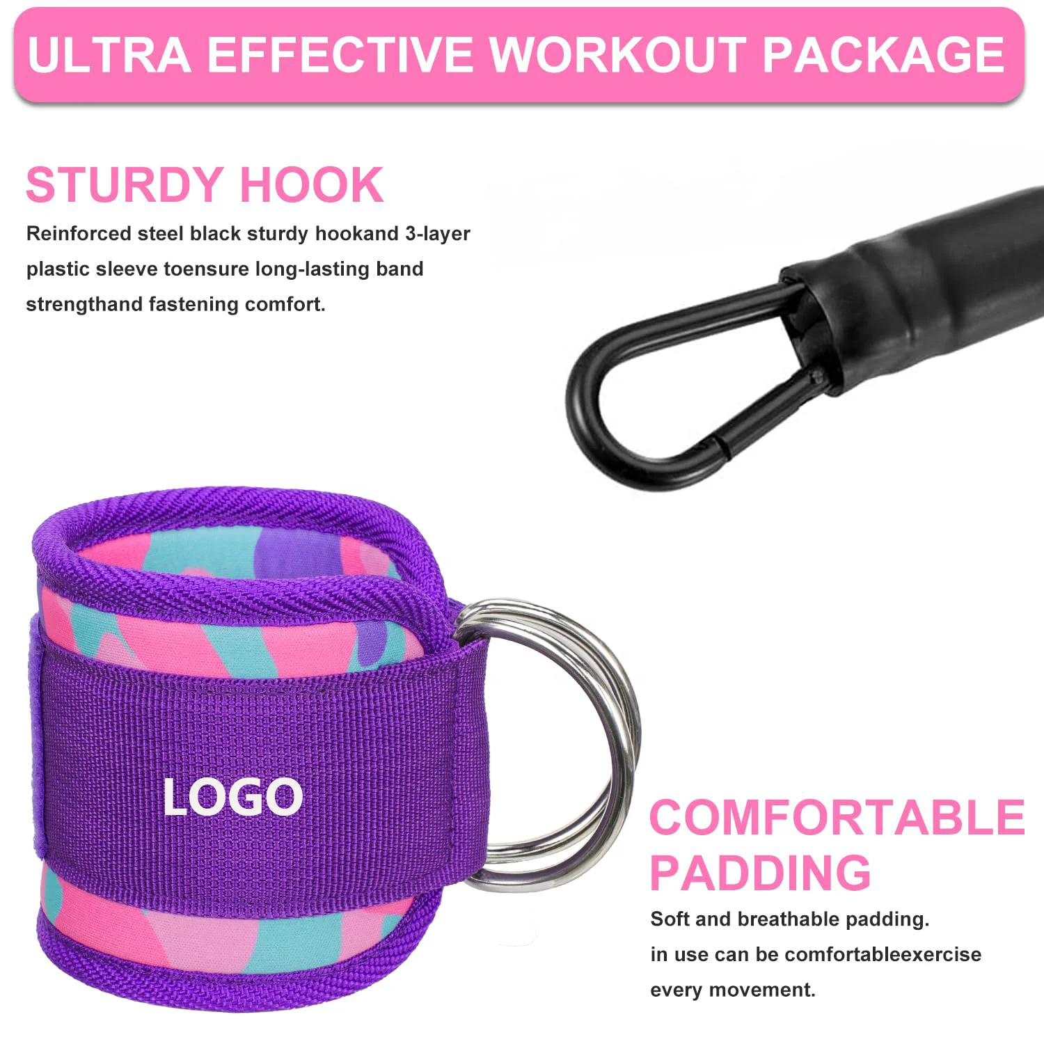 Wholesale High Quality Yoga Resistance Tube Training Elastic Rubber Latex Material Booty Ankle Resistance Bands With Cuffs