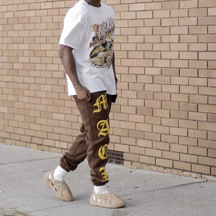 Custom Logo 3d Puff Print Sweat Pants Hip Hop Streetwear Pants Factory Cotton Fleece Jogger Sweatpants