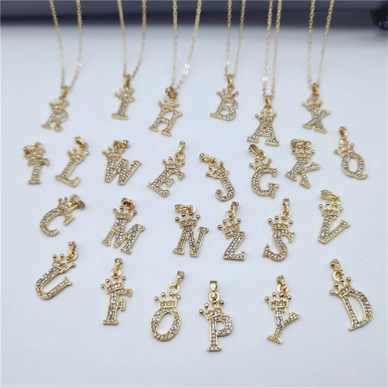 Hot sale letter crown necklace for women crystal diamond 26 letters necklace for women