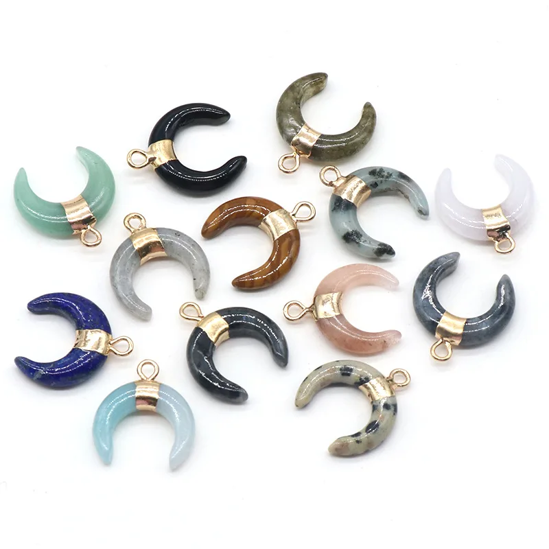 Trend Wholesale Sliver Moon Natural Stone Crystal Agate Crescent Pendant for Necklace Jewelry Making