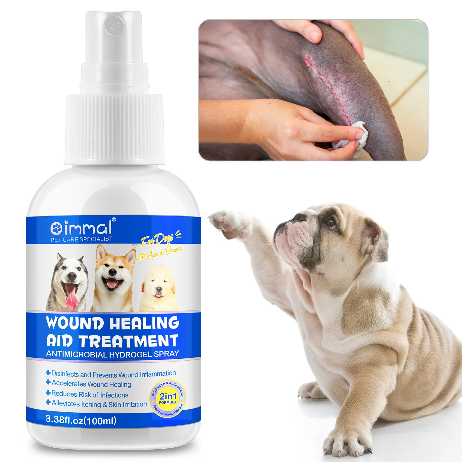 Private Label Pet Skin Wound Inflammation Treatment Wound Fast Healing Aid Spray for Dogs Alleviates Itching Skin Irritation