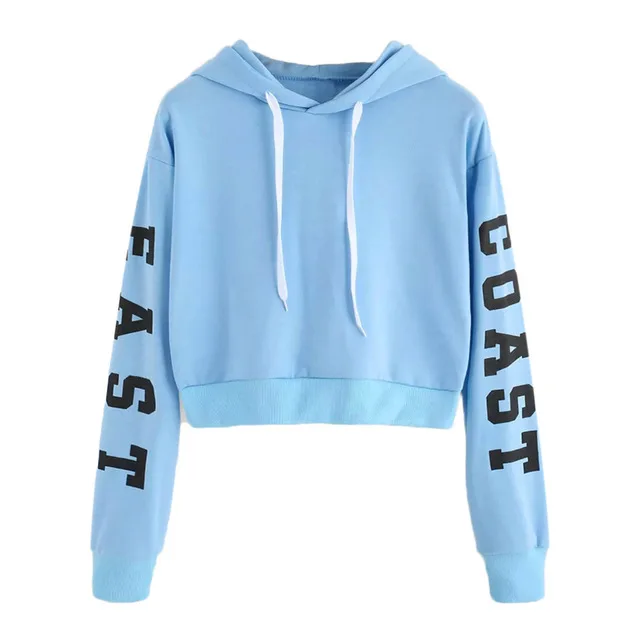 Korean Letters Printed Hoodie Crop Top Long Sleeve Hooded Sweatshirt Women Autumn And Blouse Teen Girls