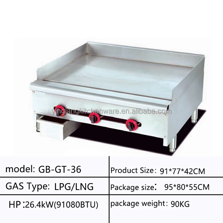 3-Burner Commercial Counter TOP Gas Griddle Plate Plate LPG Stainless Steel Barbecue Griddle GT-36