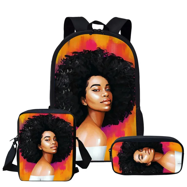 Black Art African American Girl Afro Girls Backpack 16 Inch Bookbag Pencil Case For Students Kids School Bags Set