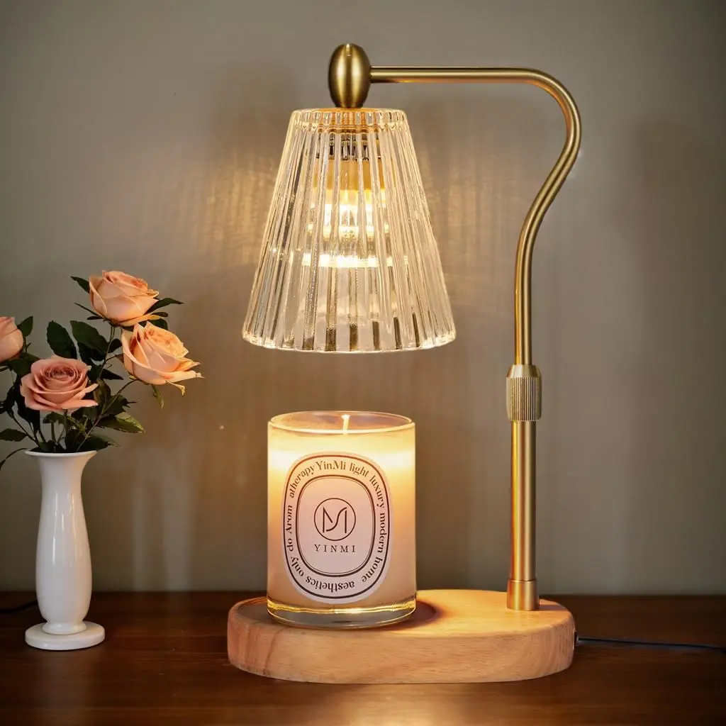 Candle Warmer Lamp,Candle Warmer lamp with Timer & Dimmer Candle Warmer, Vintage Glass Shade with 2  Bulbs for Home Decor