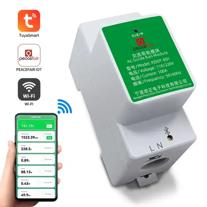 Peacefair PZIOT Tuya APP 6 in 1 AC Power analyzer wattmeter ammeter Single phase WiFi Smart Energy KWH meter Din Rail