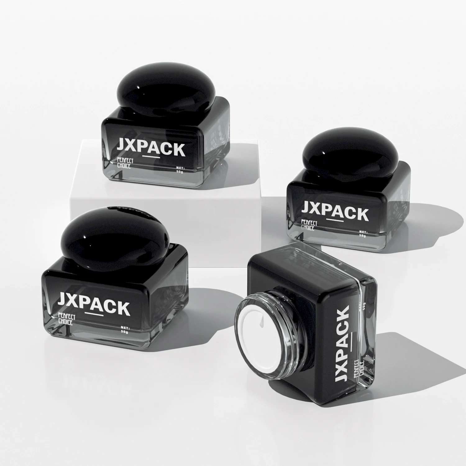 luxury skincare packaging 50g glass square cosmetic facial cream jars with round lid