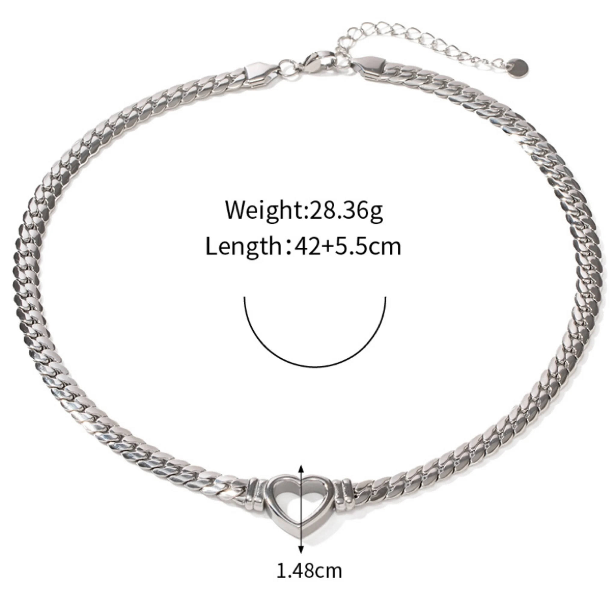 Wholesale Gold Cuban Necklace High quality Stainless Steel Anti Tarnish Flat Snake Link Chain Vintage Heart Choker Unisex