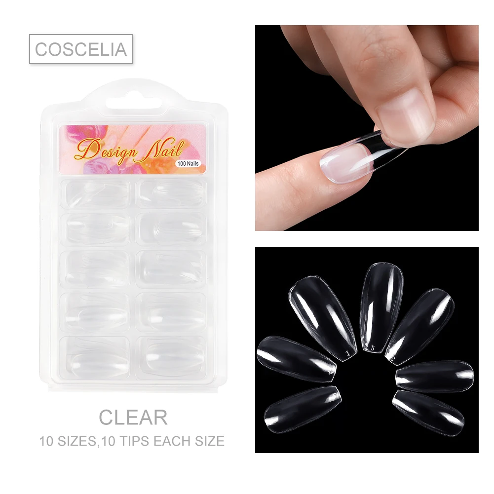 Wholesale 100Pcs Clear Manicure Ballerina Nail Tips Nail Art Salon Coffin Extension Tool Nail Gel Art Beauty Decoration