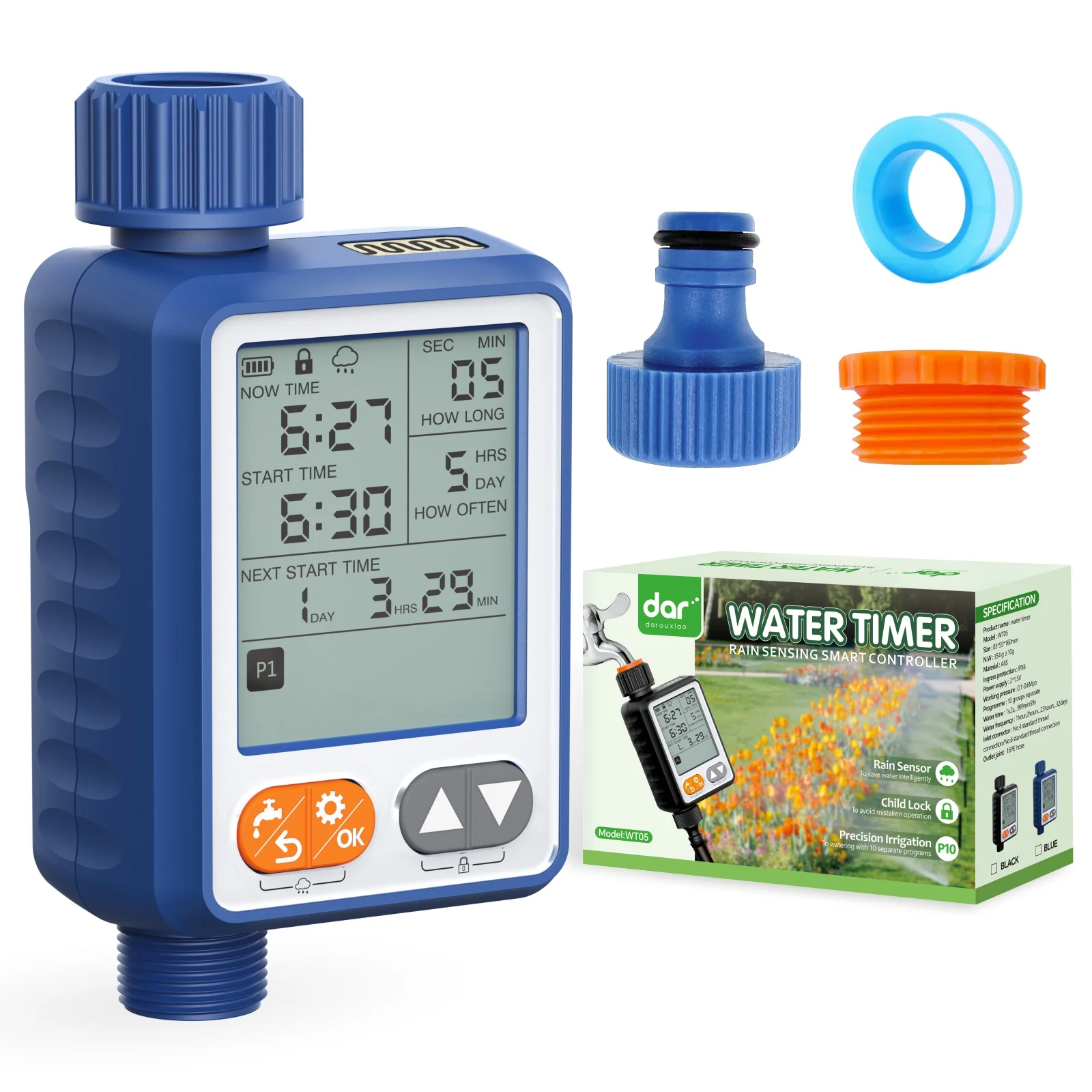 Sprinkler Timer Programmable Water Timer for Garden Hose with Rain Sensor Manual Automatic Hose Timer for Lawns Pool 1 Outlet