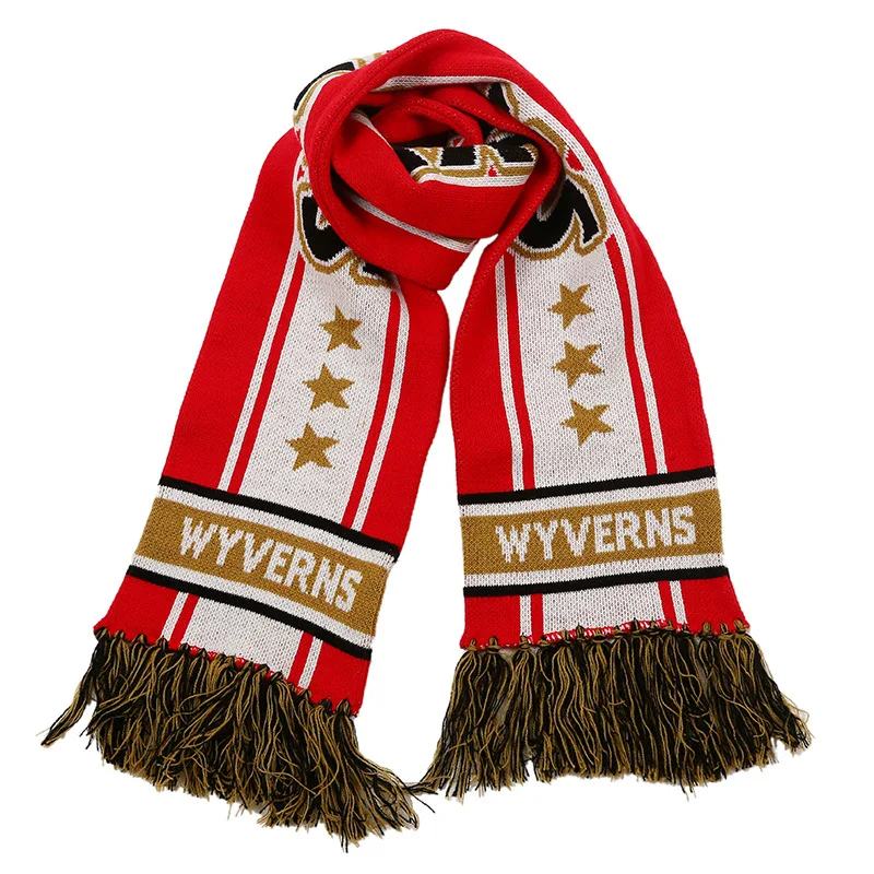 Custom Winter Acrylic Jacquard Knitted Scarves Fashion Soccer Football Fan Scarf