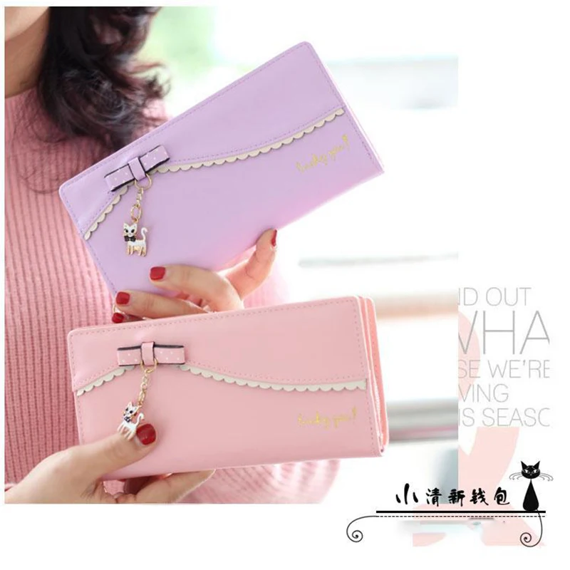 Elegant Women Wallets with Zipper Pink Phone Pocket Purse Card Holder Patchwork Women Long Wallet Lady Tassel Short Coin Purse