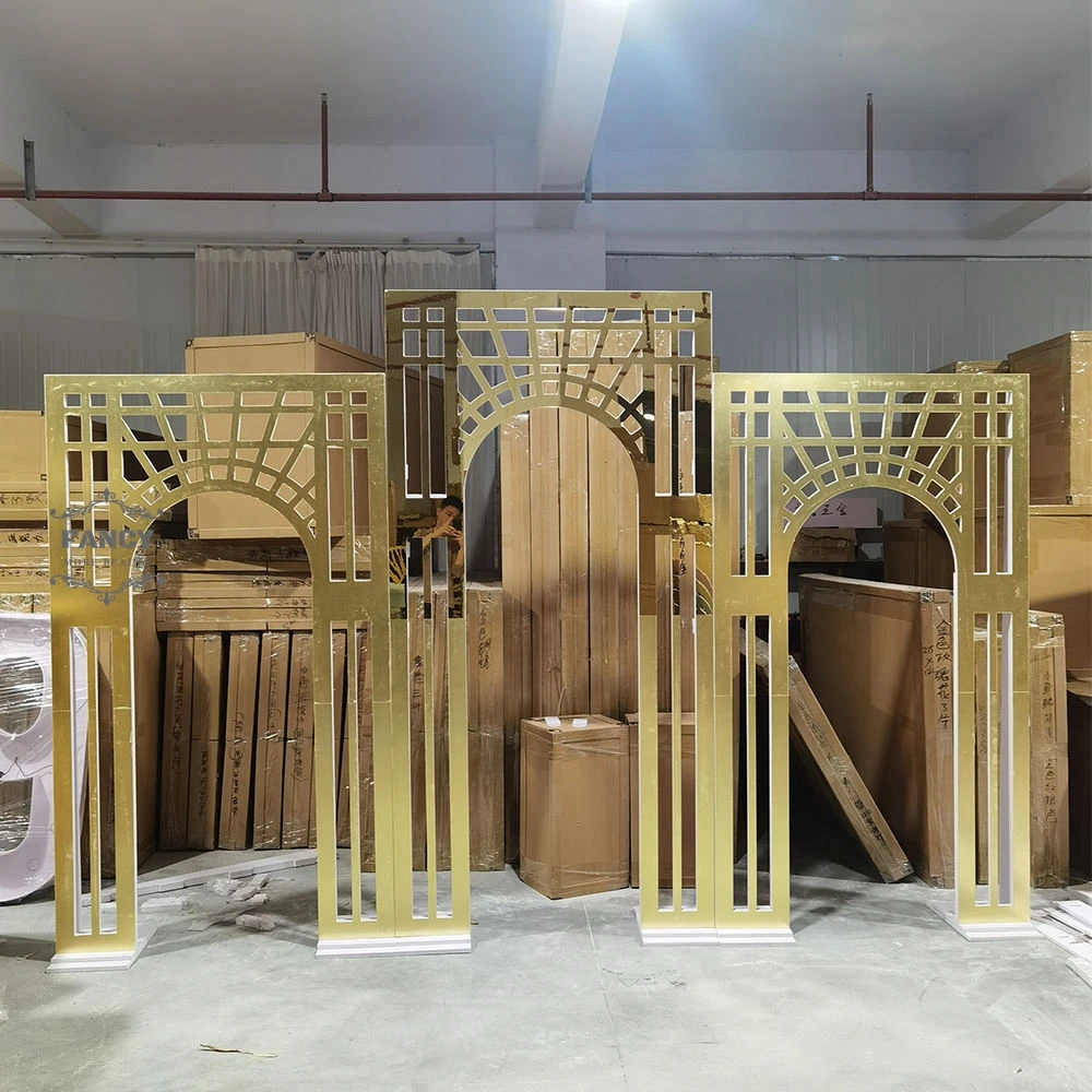 Gold Carved Islamic Design Wall Backdrop Wedding Props Arch Stage Background Acrylic Frame