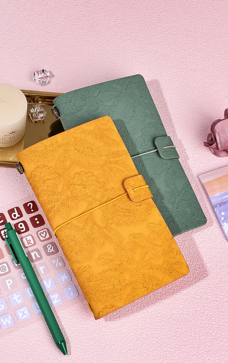 Customized Journal Books Engraved Lace Kraft Paper Inner Page Environmental Protection Office Memo / Student Notepad