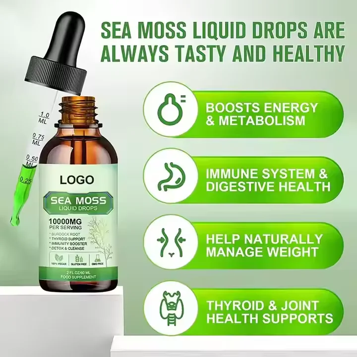 Seaweed liquid drops with organic black seed oil Irish seaweed gel burdock root elderberry vitamins C and D3 6 times stronger