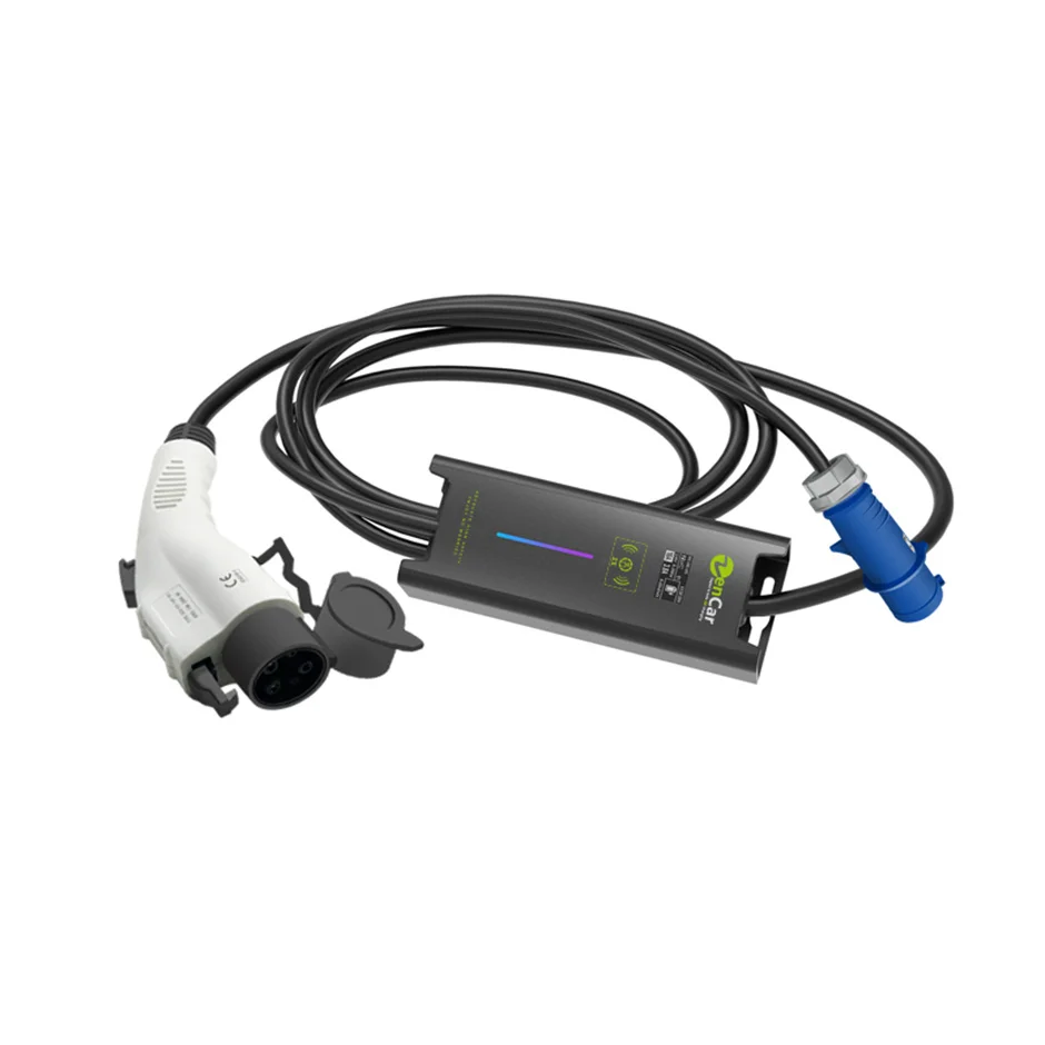 
Стандартное портативное зарядное устройство для электромобилей Evse 32A SAE J1772 с синей вилкой Cee 