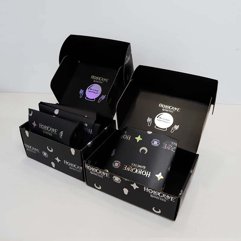Custom Logo Hologram Corrugated Mailer Packaging Postal Shipping Cosmetic Product Holographic Box